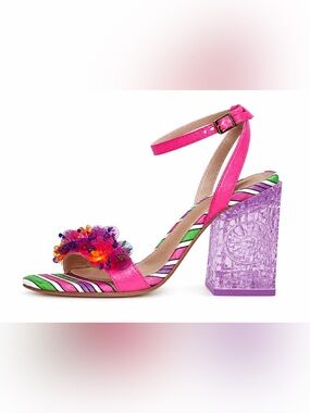 Betsey Johnson Quinta Pink Multi Floral Embellished Block Heels Size 9